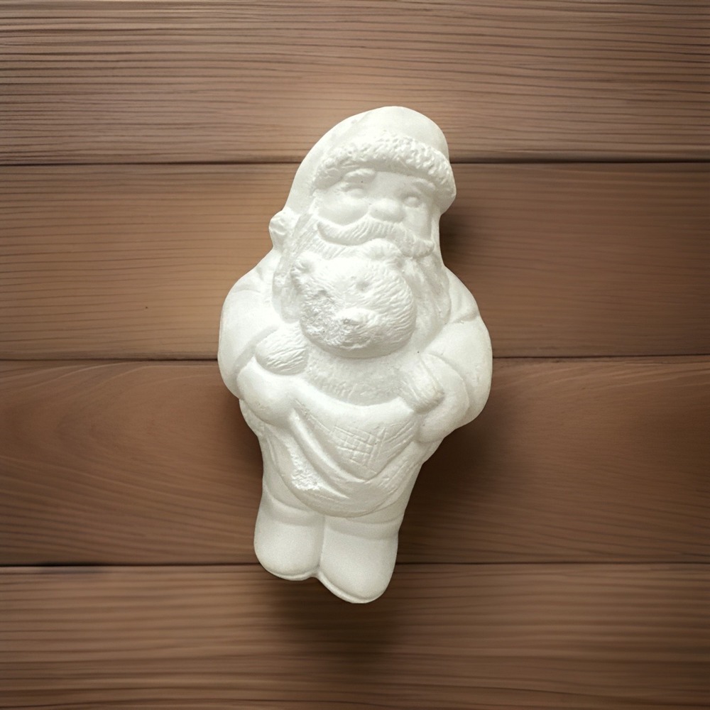 Vintage Unpainted Bisque Santa Holding Teddy Bear Ready‎ to Paint Ceramic